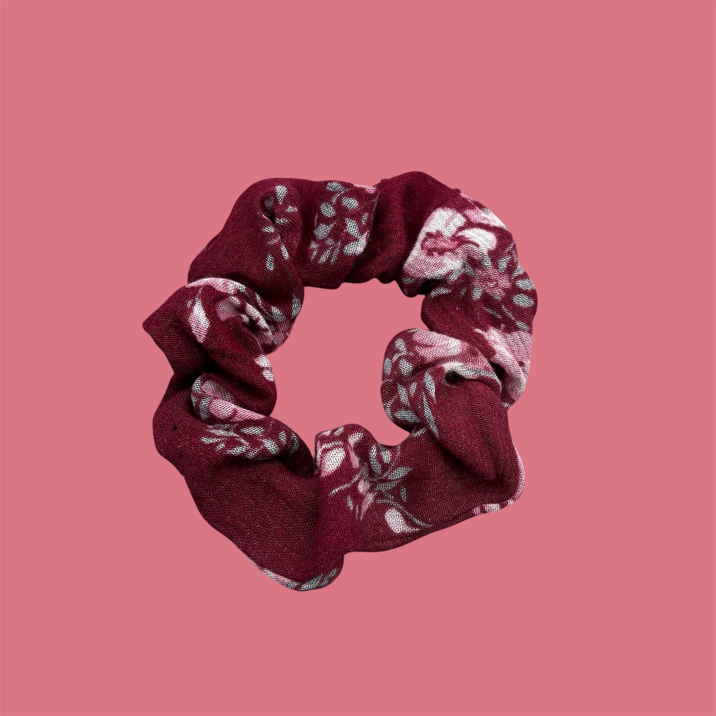 Chouchou Maxi bordeaux et fleurs roses