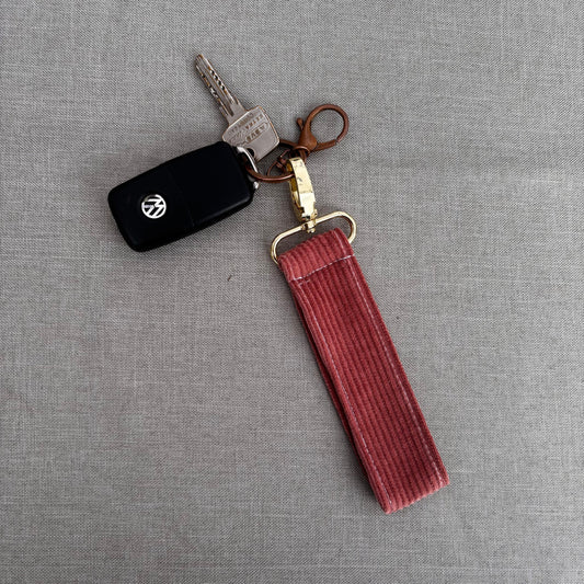 Porte-clés plat velours côtelé rose
