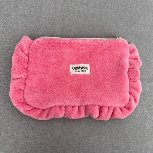 Pochette Claudette rose peluche à froufrous